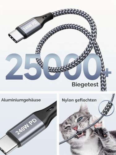 RAVIAD 240W USB C Kabel 2M 2Stück, PD 3.1 Schnellladekabel USB C auf USB C – Ansicht 6