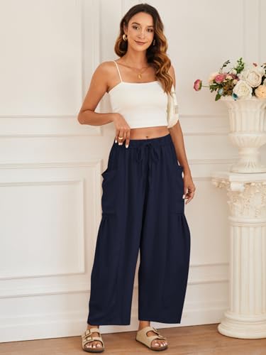 YKR Wide Leg Pants Woman Casual Loose Lightweigt Beach Palazzo Harem Pants Flowy Pants 2025 Navyblue S4