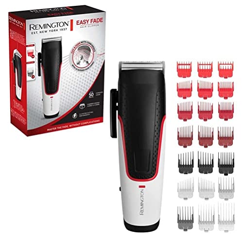 Remington Tondeuse Cheveux Homme Spécial Dégradé avec Lames en Acier Japonais Auto Affutées, 21 Guides de Coupe, Ultra Rapide, Pochette de Voyage - HC500 Easy Fade