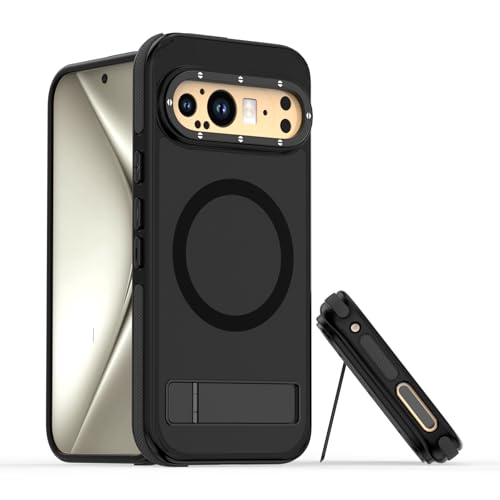 ShukZinfeo for Google Pixel 9 Pro XL Case 6.8 inch 2024 【Compatible with Magsafe】 Heavy Duty Military Grade Protection Cover Metal Stand Rugged for Google Pixel 9 Pro XL Kickstand Phone Case Black