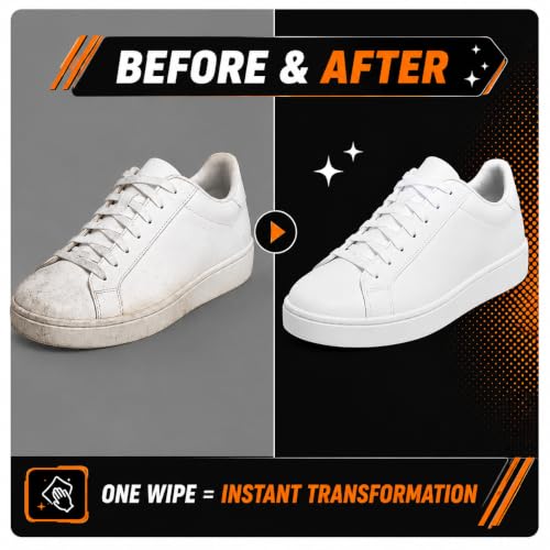 Image of Shoe Wipes & Sneaker Wipes - (80 + 80 Count) Pack of 2 - Quick Wipes for Shoes Cleaning - Shoe Cleaning Wipes for All Shoes - Portable Cleaner for Sneakers, Leather & Sports Footwear White