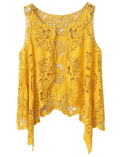 Image of FindThy Women's Hollow Knitting Stitch Cardigan Open Front Draped Boho Hippie Crochet Vest