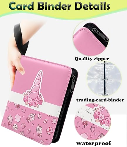 Image of 2 Pink Card Binder, 900 Pocket Trading Card Binder with Zipper, Removable Sleeves Card Album for TCG Cards, Cute Card Binder for Girls