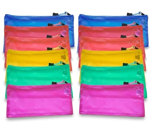 Image of TULMAN 10 Pieces Transparent Waterproof Storage Pouch Travel Organizer Mesh Bag with Zipper for Cosmetic Jewelry Makeup Pen Pencil Case (Color May Vary) (Stationery Pouch 10)