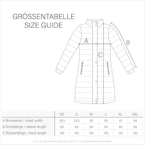 MARIKOO lange Damen Winterjacke warmer Parka gesteppt mit Kapuze B890 [B890-Schneestern-A-Yellow-Gr.M]