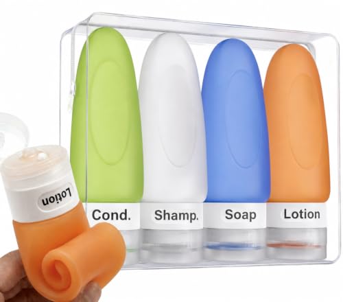 Image of Dot&Dot Leak Proof Travel Bottles - Tubes for Liquid TSA Approved 3oz Silicone Toiletries Travel Shampoo & Conditioner Containers with Labels
