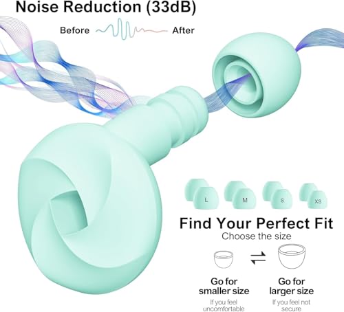 Image of Loop Earplugs for Noise Reduction High Fidelity Ear Protection for Concerts, Work, Noise Reduction, Studying, Musicians, Motorcycles, Relaxation - SNR 33 Filter Sound Blocking - Reusable Flexible Earplugs for Sleep - Travel , 4 Ear Tips in XS,S,M, L (Sea Green, One Size)
