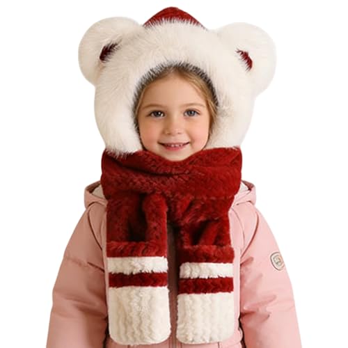 Gorro con capucha de oso de forro polar coral para mujer bufanda y manoplas invierno