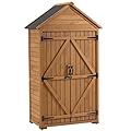 Outdoor Wooden Storage Cabinet, Garden Wood Tool Shed, Outside Wooden Shed Closet with 3 Detachable Shelves, Waterproof Roof, and Latch for Yard Patio Lawn Deck (Natural)