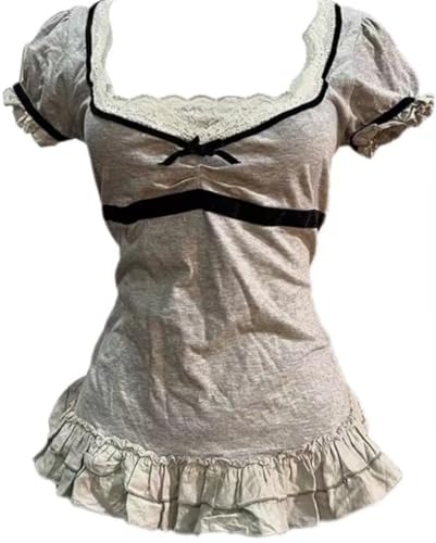 Lolita Tank Top for Women Kawaii Lace Trim Bow Shirt Cutecore Y2k Summer Clothes Vintage Aesthetic Gothic Streetwear