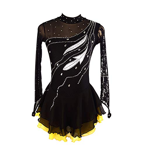LIUHUO Vestido de patinação figura gelo manga longa saia patinação vestido de dança preto, Preto, Ki