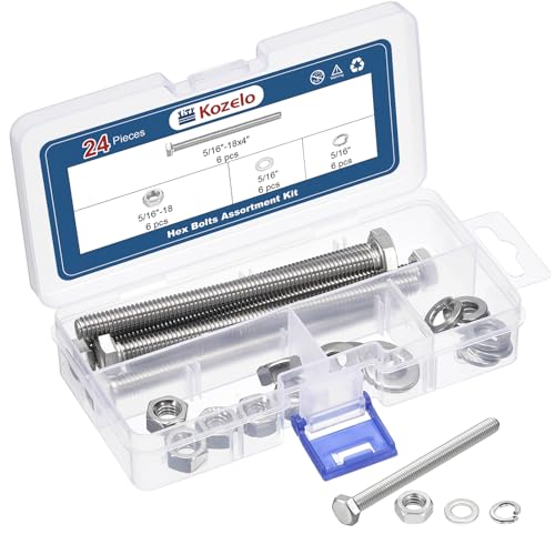 Kit écrou vis rondelle Kozelo 24 pcs 5/16-18x4