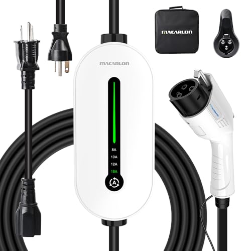 Level 1&2 EV Charger, Electric Vehicle Portable Charger, 6-16A Adjustable,with 25FT Cable, 110V-240V J1772 Electric Cars,NEMA 6-20 & NEMA 5-15 Plug, 3.84KW, IP65 Waterproof (White)