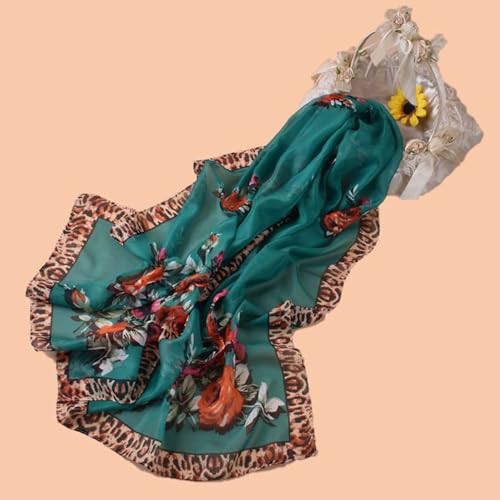 Leopard Cheetah Flower Chiffon Shawls Wraps for Womens Hijab Scarf Voile Sheer Beach Scarves Sunscreen Head Shawl