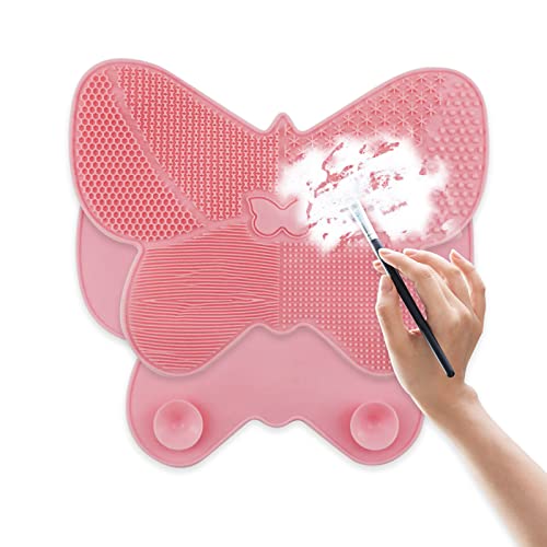Brush Cleaning Silicone Mat Makeup Brush Cleaner Mat Cleaning Scrubber, Wsimily Big Size Portable Makeup Brush Cleaner Pad Washing Tools Cosmetic Brush Cleaner for Makeup Brush Cleaning Pink