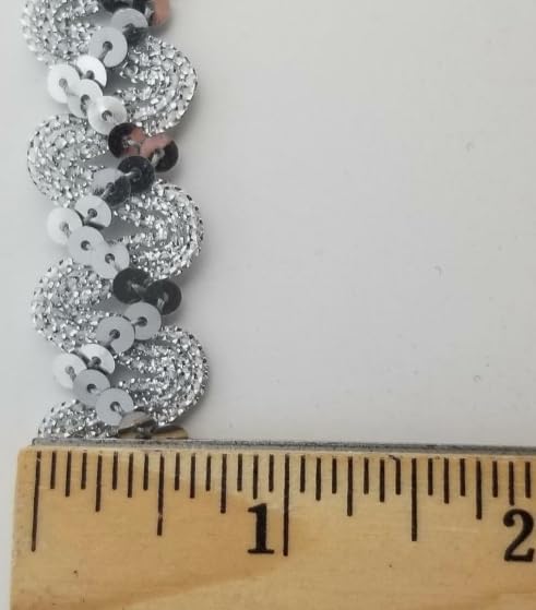 1 Pcs 3/4" Silver Metallic Sequins Trimming 9 Continuous Yards -Rk5