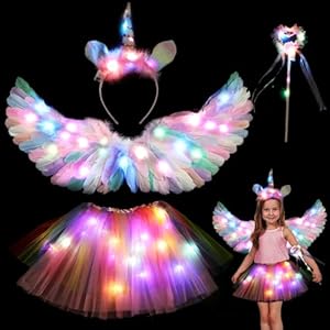 YOUYIKE Disfraz Unicornio Niña Disfraz de Unicornio Disfraces Halloween Niña, Unicornio, LED Princesa Vestido, Diadema Niña, Traje Unicornio Niña Cumpleaños Carnaval Halloween Cosplay
