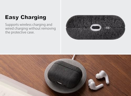 Image of Haobobro Handmade Case - for AirPods Pro 3 Case Cover - Selected Skin-Friendly Vegan Leather, Woolen Fabric Cloth Style, Drop Protective Hard Cover for AirPods Pro 3rd Generation Earbuds - Black