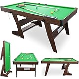 HLC 6 フィート折りたたみ式ビリヤードテーブル｜家庭用自立式ビリヤード台｜ボール付属・簡単収納・折りたたみ可能｜子供から大人まで楽しめる在宅ゲーム道具