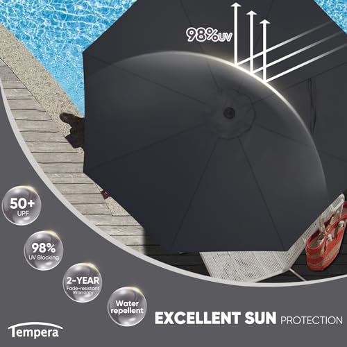 Image of Tempera Patio Market Outdoor Table Umbrella with Push Button Tilt and Crank, Large Sun Umbrella with Sturdy Pole & Fade Resistant Canopy, Easy to Set