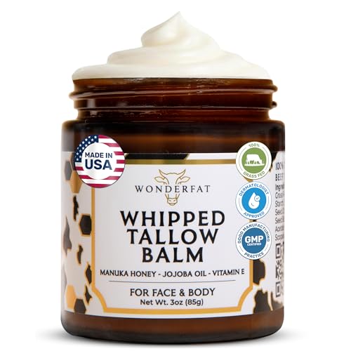 Wonderfat Grass-Fed Whipped Tallow Balm, Face and Body Moisturizer with Manuka Honey, Fragrance Free Tallow Moisturizer for Sensitive Skin, Beef tallow for skin, Lightweight Tallow Cream, 3 oz