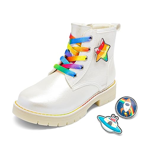 Dream Pairs Girls Boys Ankle Boots Side Zipper Combat Shoes With Interchangeable Lace Up Sdbo2220K-1 Size 13 White thumb #6