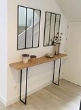 LION HOME Industrial Console Table with Drawer, Black Metal Frame and Natural Wood Top, Entryway Table with Shelf for Hallway and Living Room