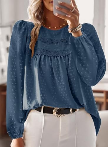 Image of Falechay Womens Tops Flowy Boho Dressy Casual Lace Cute Long Sleeve Shirts