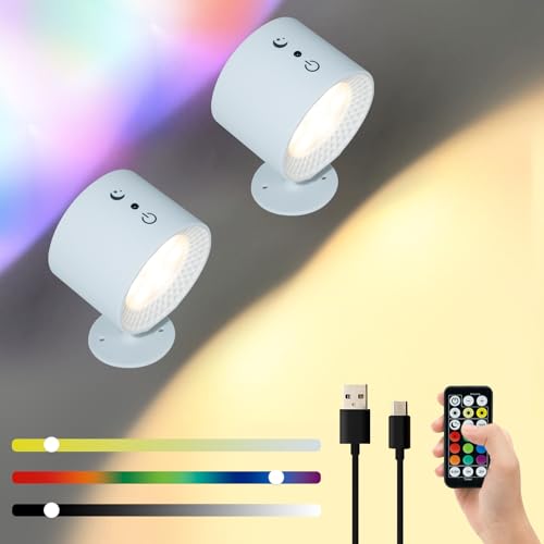 Comius Sharp Applique da Parete Interno 2Pcs, Lampada da Parete Con Telecomando & Batteria Ricaricabile, Lampada Led Per interni Con Controllo A Sfioramento, per Cameretta Cucina Bagno Soggiorno