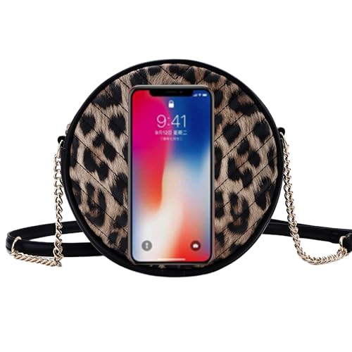 Image of Round Crossbody Bag for Women,PU Leather Shoulder Bag with Metal Chain Strap, Cellphone Purses with Zipper