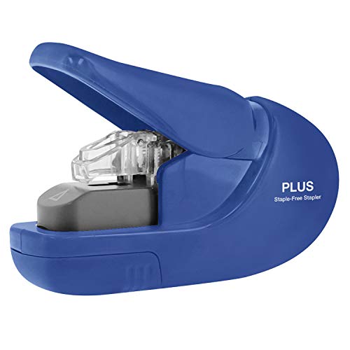 Image of Plus PAPER CLINCH Compact NAVY BLUE Heavy Duty, Light, Staple Free Stapler (31252)