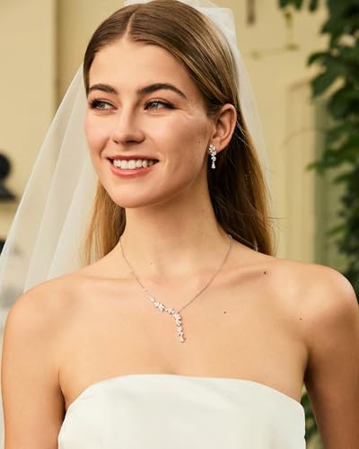 FANCIME Wisteria Reverie Necklace for Women Sterling Silver Simulated Diamond Flower Drop Y Necklace Fine Jewelry Wedding Birthday Anniversary Christmas Gifts for Wife Women Bride Her2