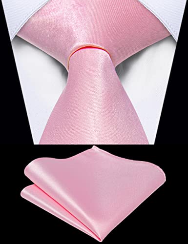 Image of YourTies Zipper Tie for Men Adjustable Pre-tied Satin Neckties and Pocket Square Set Solid Color Business Formal Wedding