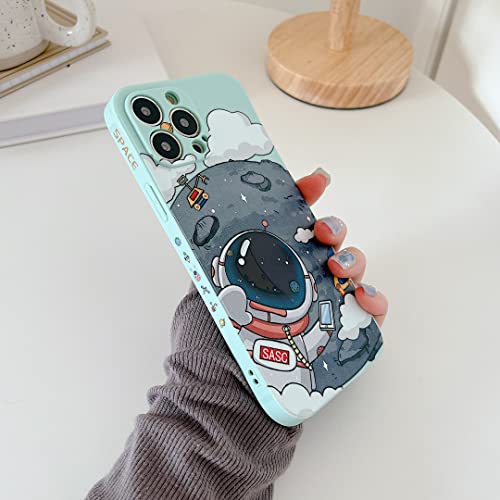 Yonds Queen For Iphone 12 Pro Max Cute Case, Cool Cartoon Astronaut Planet Moon Space Design Stylish Soft Tpu Bumper Shockproof Anti-Slip Protector Case (Iphone 12 Pro Max, Green Moon) #TOP3