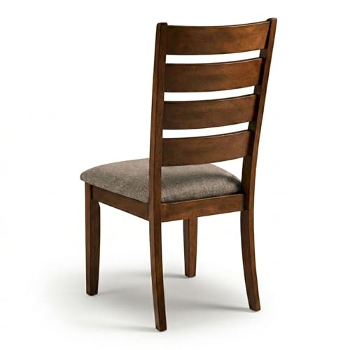 Traditional Dining Chairs, Set of 2, Dirty Oak Finish with Greige Polyester Upholstered Seats Solid Rubberwood by Oakland Living - Image 5