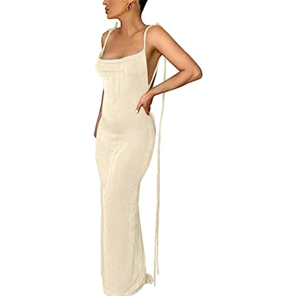 FronageWomen Sexy Backless Dress 2023 Summer Sleeveless Spaghetti Strap Maxi Dresses Birthday Party Club Night Formal Dress