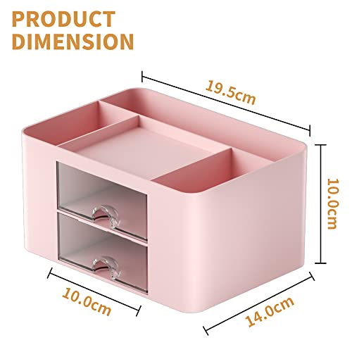 Marbrasse Desk Organiser with Drawers,Multifunctional Pen Holder with 7 Compartments,Stationary Organiser for Home Office Desk and Accessories(Pink) - Image 4