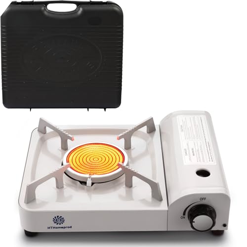 Portable Camping Stove Windproof Infrared Butane Burner Fuel Cooker Outdoor Hiking Picnic Compact Stoves White Color With Carry Box