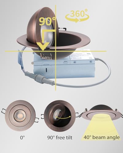 Image of POPANU Recessed Lights 4 Inch, Oil Rubbed Bronze Gimbal Downlight with 360 Rotation to Highlight Artwork and Create Accent Lighting in Living Room or Kitchen 6 Pack