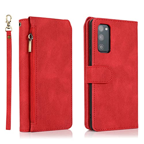 Étui portefeuille à glissière pour Galaxy S21 Note 20 S10 Plus idéal pour voyager léger en rouge
