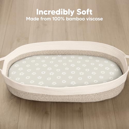 Image of 2-Pack Baby Bassinet Sheets Girl, Boy, 33x17 Bedside Sheets (Meadow) | Viscose Derived from Bamboo, Universal Fitted Bassinet Sheet, Compatible with Halo Bassinest Sleeper, Baby Delight, Graco