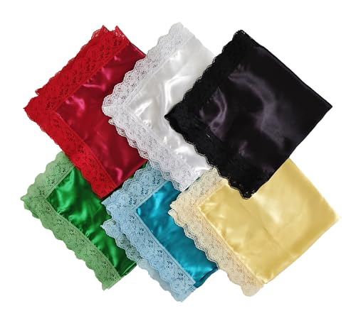 Women's Church Lap Scarf with Lace Trim, 26 Inch Silk Feel Cover,Handkerchief for Skirts Church Office