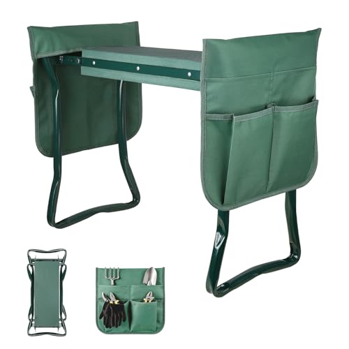 Treeboy aufstehhilfe Garten kniebank für Gartenarbeit kniestuhl & 2 Taschen | 2 in 1 klappbar Gartenkniebank kniekissen kniehocker bis 150kg Gelenkschonend mit Werkzeugtaschen, Grün, 59x27x49cm, Eva
