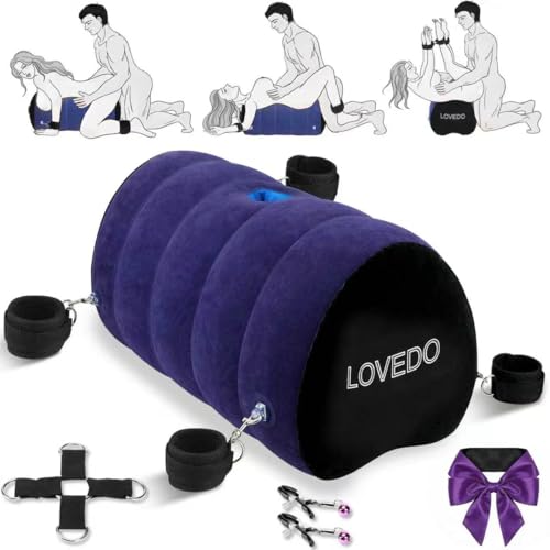Sex Toys Sex Pillow with BDSM Bondage Heart Shaped Inflatable Cushion Furniture for Bedroom Dildo Mount Upsize Pillow with Bondage Cuffs Cross Strap Nipple