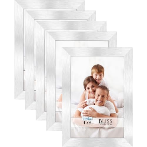 Icona Bay 4x6 Picture Frames, Silver, 5 Pack, Modern Engineered Wood, Bliss