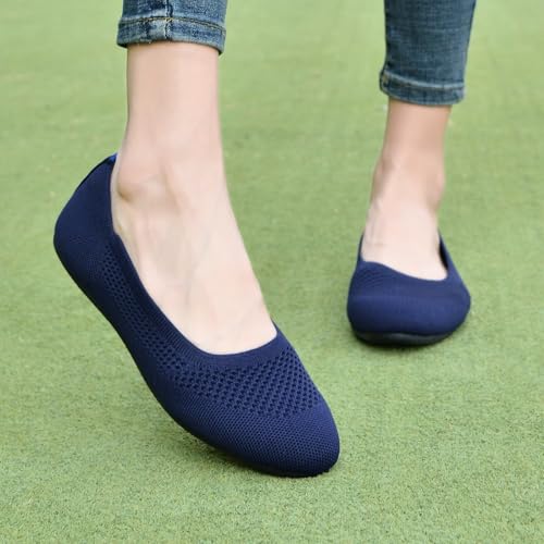 Image of poemlady Women's Ballet Flat Shoes Dress Shoes Knit Round Toe Slip On Ballerina Walking Flats Shoes for Woman Low Wedge Casual