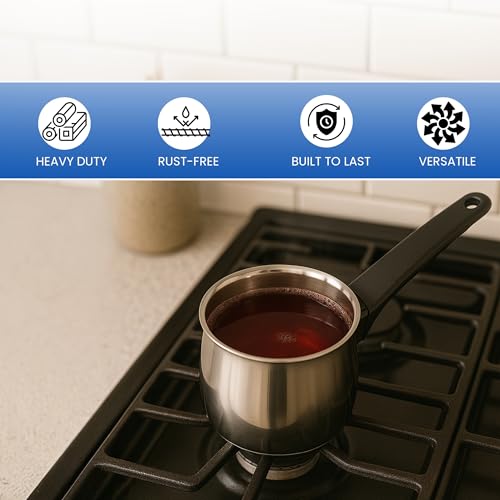 Image of 650ml Turkish Tea & Coffee Warmer | Stainless Steel Milk & Tea Warmer with Handle | Turkish Coffee Decanter | Tea Cup & Butter Melting Pan | Multipurpose Pot