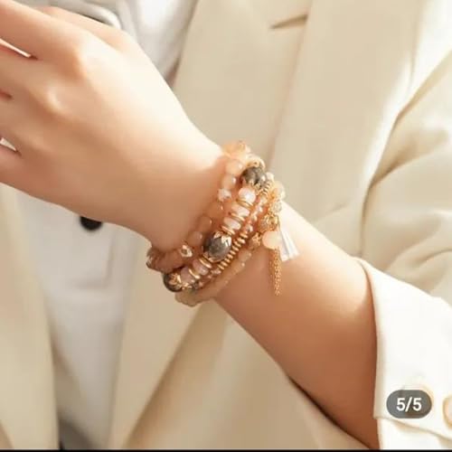 Image of ROYAL NEEDS Fashionable Beaded Multilayer Bracelets for girls and women's. Multicolor flexible crystal Bohemian Stackable Bracelets for women's