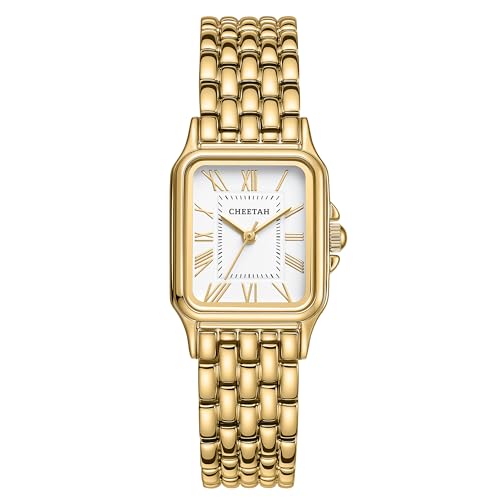 CHEETAH Gold Watches for Women with Vintage Rectangular Case,26mm Case Diameter,Gold Roman...