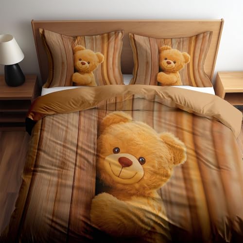 Generisch Kinder Bettwäsche Set Bärchen Taupebraun Bettbezug 135 x 200...